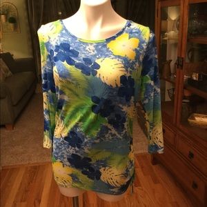 Bright Blue and yellow floral 3/4 sleeve top